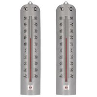 Set van 2x stuks zilveren binnen/buiten thermometer 6 x 27 cm - thumbnail