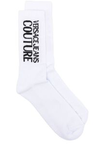 Versace Jeans Couture chaussettes en coton à logo intarsia - Blanc