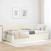 Hoekbedframe met matras Crème 90 x 190 cm Fluweel