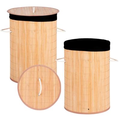 Wasmand van bamboe - 2x - 50 liter - 35 x 50 cm - met deksel - met binnendoek Wasmand van bamboe - 2x - 50 liter - 35 x 50 cm - met deksel - met binnendoek
