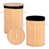 Wasmand van bamboe - 2x - 50 liter - 35 x 50 cm - met deksel - met binnendoek