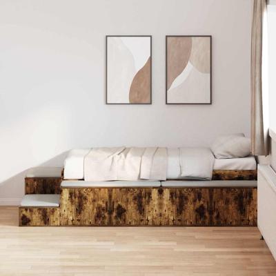 Opbergbedframe Gerookt eiken 234 x 118 x 53.5 cm Bewerkt hout