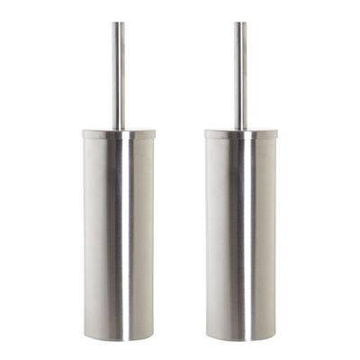 Set van 2x stuks toiletborstel zilver met houder van RVS 39 cm