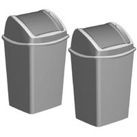 Set van 2x stuks grijze vuilnisbakken/afvalbakken met klepdeksel 9 liter - Prullenbakken - thumbnail