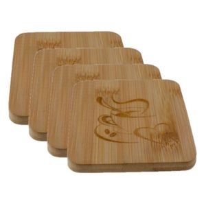 Set van 4x stuks houten vierkante glazen onderzetters 10 x 10 cm