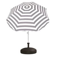 Voordelige set grijs/wit gestreepte parasol en parasolvoet zwart - thumbnail