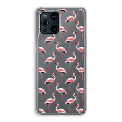 Flamingoprint groen: Oppo Find X3 Pro Transparant Hoesje