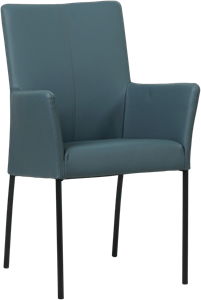 Blauwe leren moderne eetkamerstoel Comfort - poot rond zwart - Toledo Leer Whale (blauw leer)