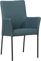Blauwe leren moderne eetkamerstoel Comfort - poot rond zwart - Toledo Leer Whale (blauw leer)