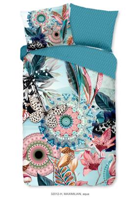 HIP Dekbedovertrek "mandala&apos;s en bloemen" - Aqua - (140x200/220 cm) - Katoen Satijn
