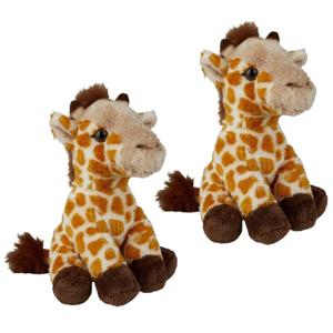 Pluche gevlekte giraffe knuffel 15 cm - 2x - Giraffen safaridieren knuffels - Speelgoed knuffeldiere