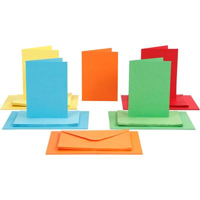 Creativ Company Kaarten en enveloppen, afmeting kaart 10,5x15 cm, afmeting envelop 11,5x16,5 cm, 110+220 gr, diverse kleuren, 50 set/ 1 doos
