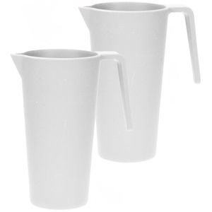 Schenkkan/waterkan - 2x - wit - 1500 ML - melamine - D10 x H21 cm