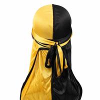 Dubbel-gekleurde zijde satijn lange-tailed Pirate Hat tulband Cap chemotherapie Cap (zwart geel)