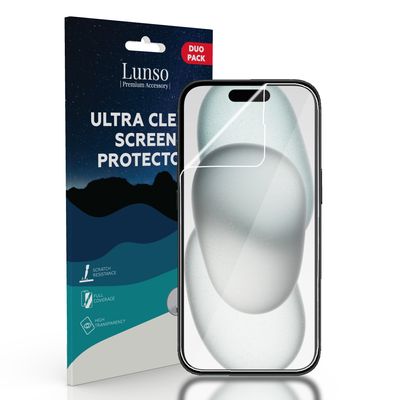 Lunso - iPhone 15 - Duo Pack (2 stuks) Beschermfolie - Full Cover Screen protector