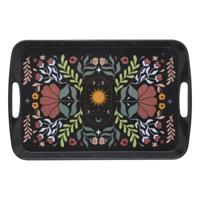 5Five Design dienblad van melamine - 47 x 30 x 2 cm - flowers print zwart