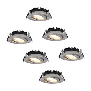 HOFTRONIC™ Set van 6 dimbare LED inbouwspots Rome - RVS - 6 Watt - Kantelbaar - 2700K warm wit - IP44 - Geringe inbouwdiepte