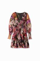 Korte jurk met lange pofmouwen en bloemenprint. - MATERIAL FINISHES - XL