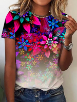Crew Neck Floral Casual Loose T-Shirt