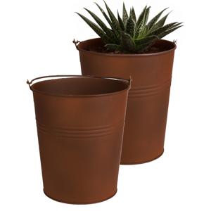 Plantenpot/bloempot emmer voor buiten - 2x - zink - roestbruin - D13 x H14 cm