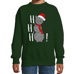 Kersttrui/sweater voor jongens/meisjes - HoHoHo - grijs - sneeuwpop poesje