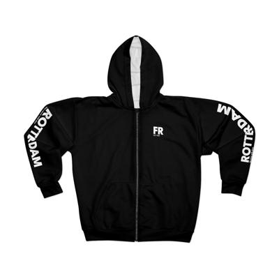 Hoodie met rits relax zwart - FR - EST. 1908 - logo voor en mouwen
