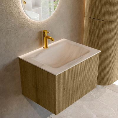 Badmeubel Mondiaz Kurve-Dlux | 60 cm | Meubelkleur Dusk | Wastafelkleur Meli | Solid surface | Wasbak midden spoelbak | 1 kraangat
