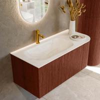 Badmeubel Mondiaz Kurve-Dlux | 105 cm cm | Meubelkleur Ruby | Wastafelkleur Ostra | Solid surface | Wasbak links zijde spoelbak | 1 kraangat