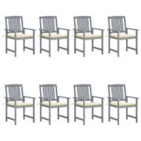 Tuinstoelen 8 st met kussens massief acaciahout grijs