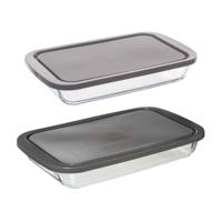 Ovenschalen met deksel 2-delige set - borosilicaat glas - rechthoek - 1.6 en 2.2 Liter - Ovenschalen - thumbnail