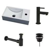 Lambini Designs Recto solid surface fonteinset rechts met zwarte kraan - thumbnail