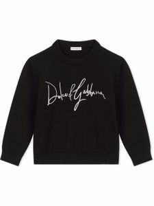 Dolce & Gabbana Kids pull en laine vierge à logo brodé - Noir