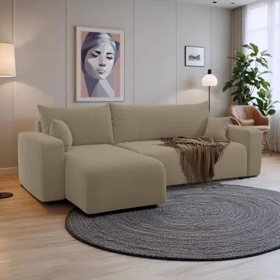 2dekans Slaapbank Pim L - Teddy stof Beige - Hoekbank 3-zits met opbergruimte - Universeel (Niet in originele verpakking, kans op schade) 2dekans Slaapbank Pim L - Teddy stof Beige - Hoekbank 3-zits met opbergruimte - Universeel (Niet in originele verpakking, kans op schade)