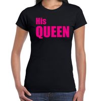 His queen t-shirt zwart met roze letters voor dames - thumbnail