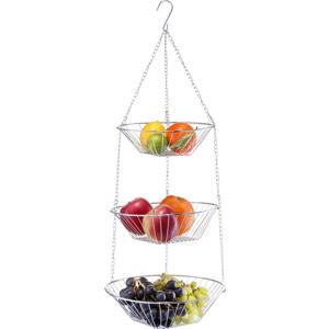 Zeller Fruitschaal - 3-laags - hangend - metaal - zilverkleurig - 72 cm