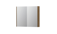 INK SPK2 spiegelkast met 2 dubbelzijdige spiegeldeuren, 2 verstelbare glazen planchetten, stopcontact en schakelaar 90 x 14 x 73 cm, massief eiken