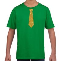 Stropdas goud glitter t-shirt groen voor kinderen