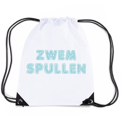 Zwemspullen rugzakje - wit - nylon zwemtas - met rijgkoord - zwemles - sport
