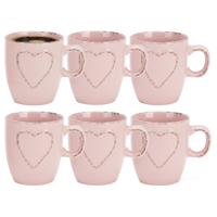 Siaki mokken set Heart - 10x - lichtroze - 150 ml - koffie / thee - keramiek