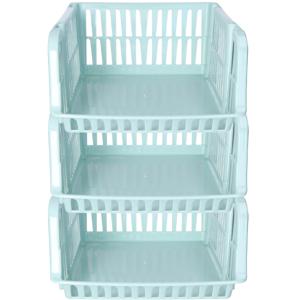Stapelbare opbergmand - 3x - Mintgroen - 16 liter - kunststof - 38 x 28 x 15 cm