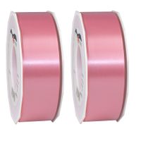 2x XL hobby/decoratie roze kunststof sierlinten 4 cm/40 mm x 91 meter - thumbnail