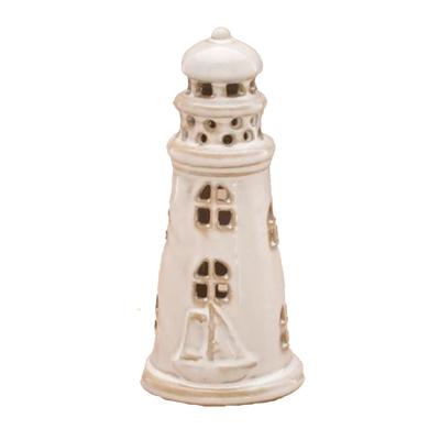 Vuurtoren beeld - creme - Aardewerk - 6 x 13 cm - klein - Decoratie