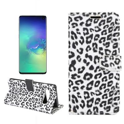 Luipaard patroon PU + TPU horizontaal flip lederen Case voor Galaxy S10 Plus met houder & kaartsleuven & portemonnee (wit)