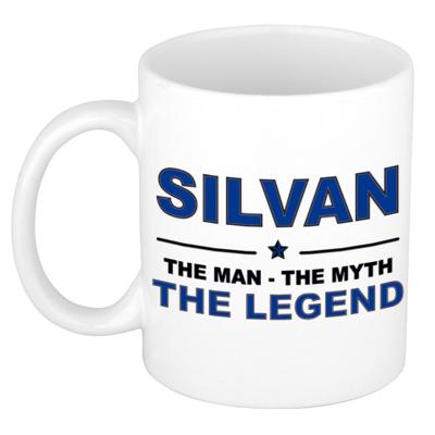 Silvan cadeau mok - man myth legend - naam koffiemok / beker - wit en blauw - 300 ml