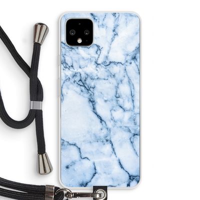 Blauw marmer: Pixel 4 XL Transparant Hoesje met koord
