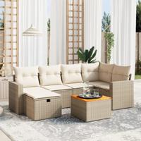 7-delige Loungeset met kussens poly rattan beige