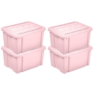 Multi Storage Opslagbox met deksel - 4x - roze - 16 liter - 40 x 30 x 21 cm - kunststof