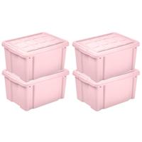 Multi Storage Opslagbox met deksel - 4x - roze - 16 liter - 40 x 30 x 21 cm - kunststof