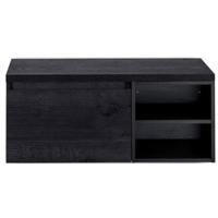 Frozen Badmeubelset 100 cm - Greeplijst in Kleur - Wastafel Regaalkast met Bovenblad Black Oak