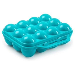 Eierdoos - koelkast organizer eierhouder - 12 eieren - blauw - kunststof - 20 x 18,5 cm   -